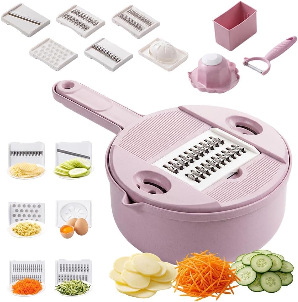 Vegetable Chopper, 2026 Upgraded 12 in 1 Multifunctional Food Chopper with Container, Vegetable Cutter for Onion, Tomato, Salad, Kitchen Gadgets Accessories (Pink) by Unknown