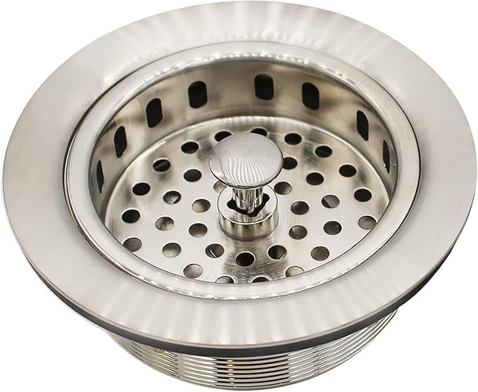 Westbrass A2165-07 4-1/4" OD Post Style Large Kitchen Basket Strainer with Waste Disposal Flange and Stopper Drain Set, Satin Nickel