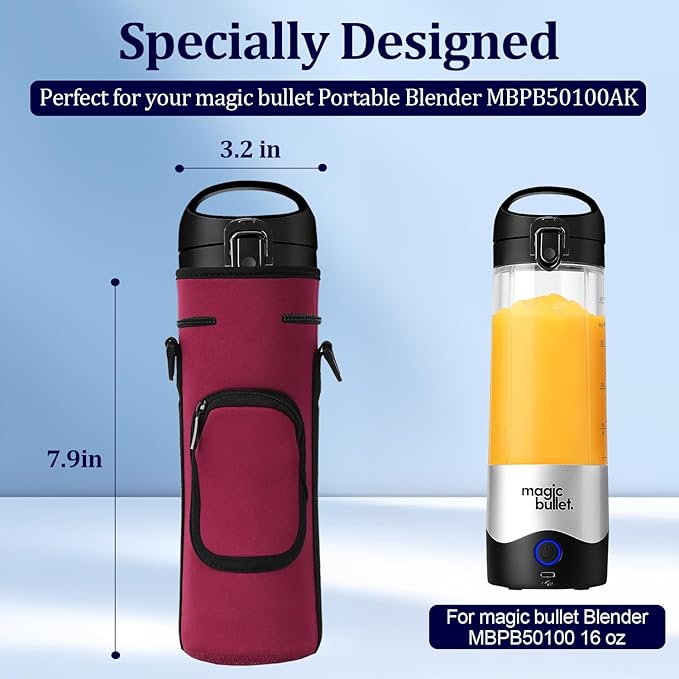 Portable Blender Carrying Case for Magic Bullet (MBPB50100 MBPB50100W MBPB50100FP MBPB50100AK), Storage Bag with Shoulder Strap and Pocket (Cranberry Red)