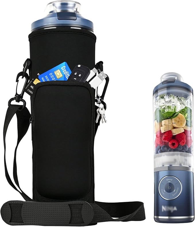 Storage Sleeve Bag for Ninja Blast Max Portable Blender with Shoulder Strap and Accessory Pocket compatible with BC251NV/BC251IV/BC251GY/BC251MT/BC251PK/BC251LD/BC251SL, 22 oz (Black)