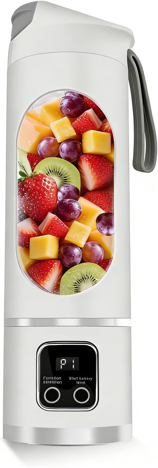Portable Personal Electric Blender，500ML Portable Shakes and Smoothies Blender，12 Blades USB Rechargeable Small Blenders、Mixing、Compact、Convenient and Versatile (White)