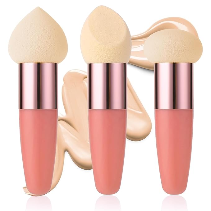 Sibba Makeup Sponge 3 PCS Cosmetic Brush Foundation Make Up Concealer Blending Cosmetic Mini Angled Brush Applicator Handle Artist Applying Make-Up Eyebrow Face Powder Make Up Puff(rose red)