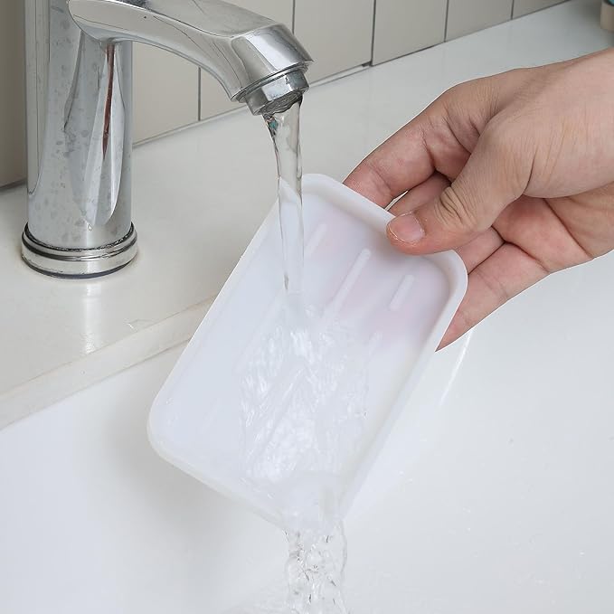 MicoYang Silicone Kitchen Sink Organizer Tray for Multiple Usage,Easy Clean Sponges Holder for Kitchen Bathroom Counter or Sink,Dish Soap Dispenser,Scrubber,Bottle,Cup Ttanslucent 4.9”x 3.2”