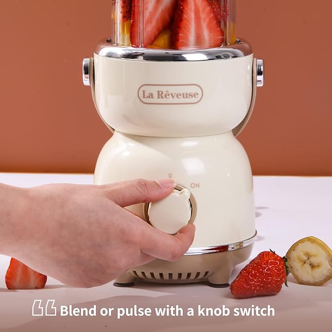 La Reveuse Personal Size Blender 300 Watts for Shakes Smoothies Seasonings Sauces with 17 oz Cup / 10 oz Mug,Retro Style