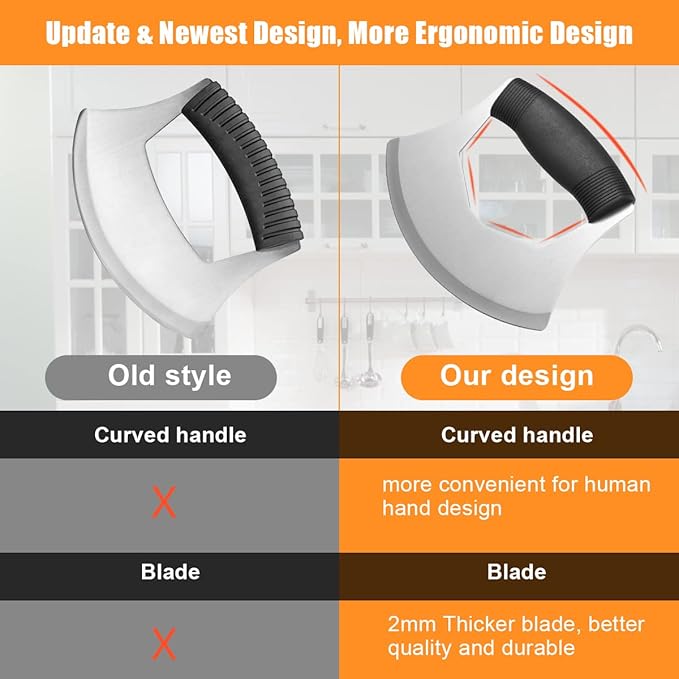 Luxiv Mezzaluna Knife Salad Chopper, Stainless Steel Mezzaluna with Protection Cover, Vegetable Mincing Knife for Pizza, Cheese, Onion, Carrot, Pepper, Garlic (Black)