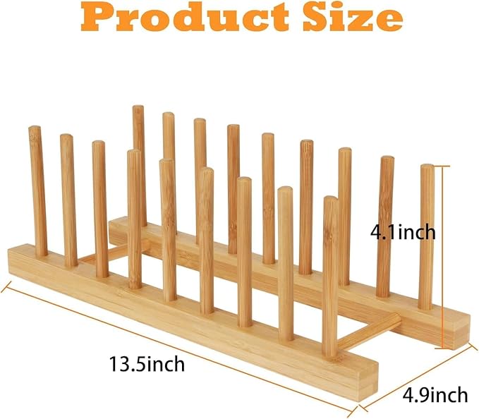 Bamboo Dish Drying Rack Kitchen Cabinet Organizer, Plate Pot Lid Organizer, Wooden Drying Rack Stand Drainer for Dish, Pots, Lids, Bowls, Cups, and Cutting Boards and Books (1PCS)