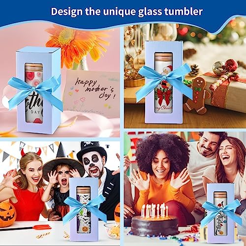 16oz Clear Sublimation Glass Tumbler with Bamboo Lid & Straw, 8-Pack