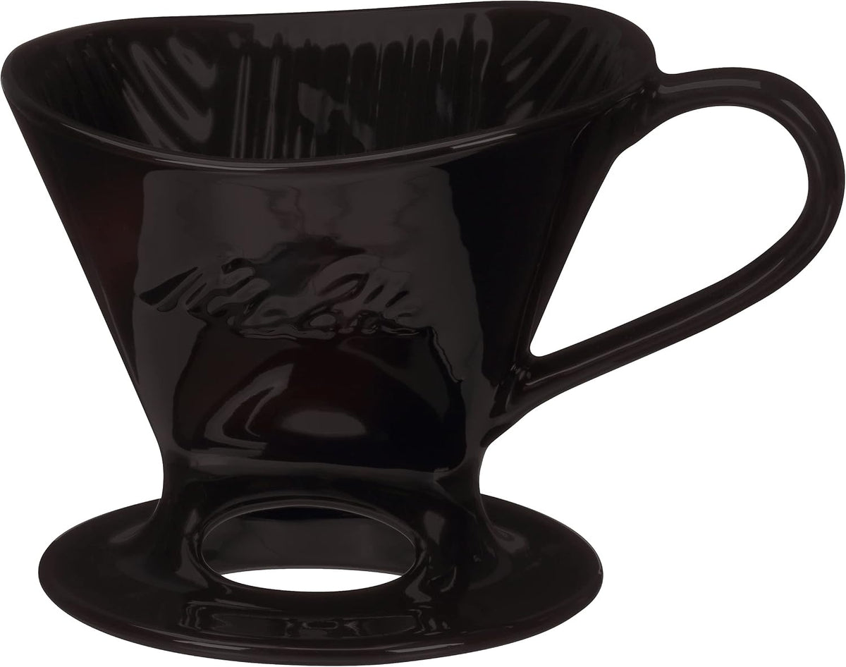Melitta 1 Cup Porcelain Pour-Over Cone Coffeemaker, Glossy Black