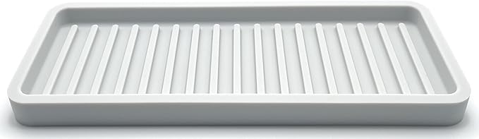 Silicone Sink and Surface Organizer Tray, Sponge Holder, Vanity Tray, Trivet, Heat Safe, Dishwasher Safe, for Bathroom and Kitchen Organization (Light Grey, 9"x3.5")