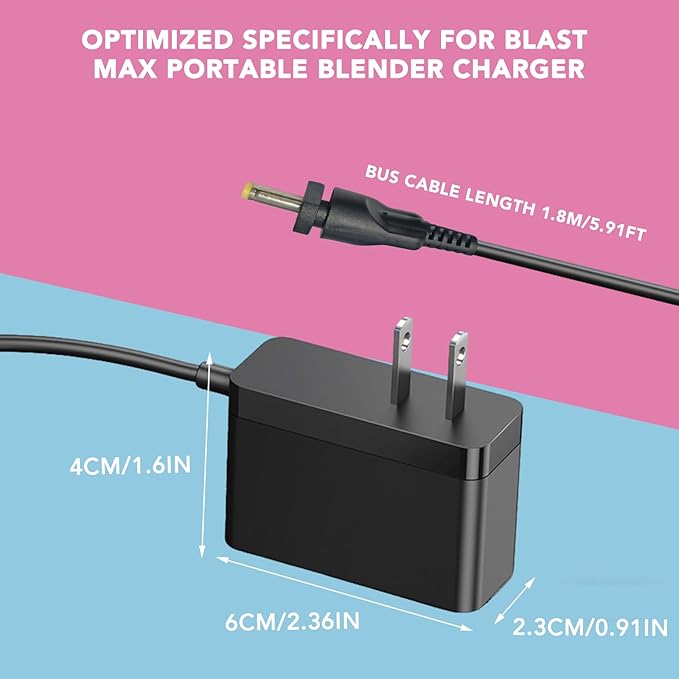 For Ninja Blast Max Portable Blender BC251, BC200, BC200GY, BC200LD, BC251LD Replacement Charging Cord Personal Smoothies Power Adapter