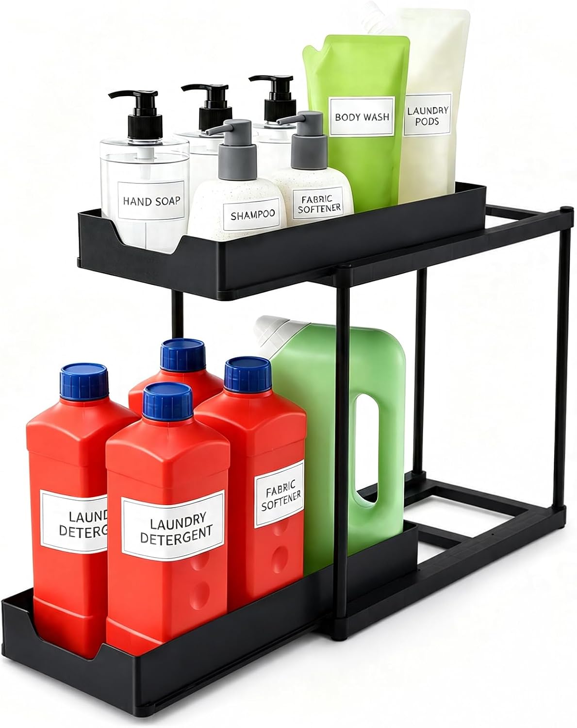 Under Sink Organizer for Bathroom & Kitchen, Large Capacity 2-Layer Sliding