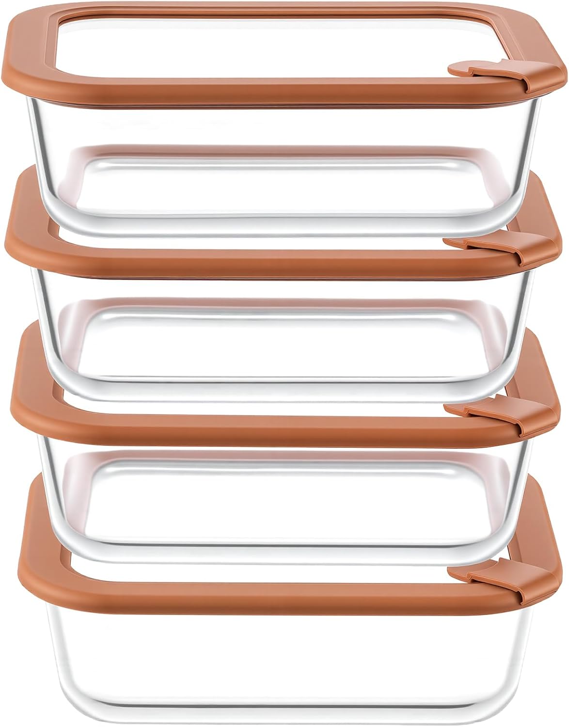 Glass Food Storage Containers with Glass & Silicone Lids, 35oz,Brown