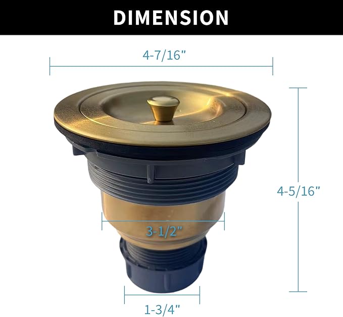 Sink Strainer Kitchen Sink Drain Assembly Kit 3-1/2 Inch with Kitchen Sink Drain Basket,304 Stainless Steel Sink Stopper & Cover Lid，Stainless Steel Gold Color