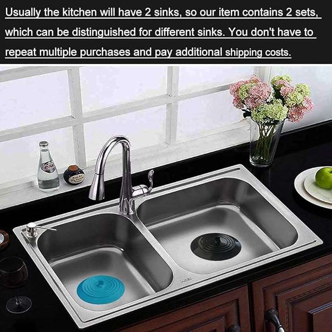 Seatery 2PCS Kitchen Sink Stoppers, Universal Drain Plug, 6.0 Inch Silicone Sink Drain Stopper, Sink Drain Cover, Sink Drain Plug, Sink Water Stopper, Bathtub Stopper