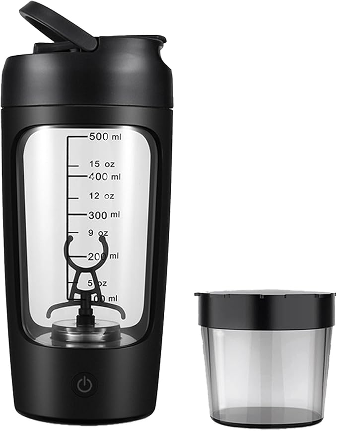 Electric Protein Shaker Bottle with Storage Box,22oz USB Rechargeable Mixer Cup,Made with Tritan, BPA Free, Protein Shakes for Mixer (Black)