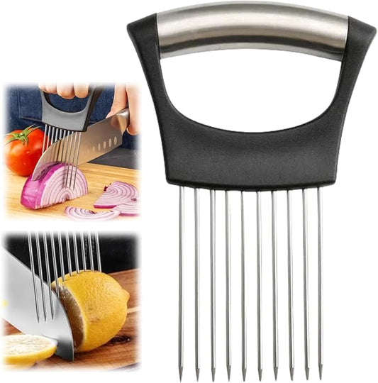 Upgrade Onion Holder for Slicing, Stainless Steel Lemon Slicer Onion Cutter for Slicing, Vegetable Cutter for Potato and Tomato, Avocados, Eggs, Meat, Kitchen Chopper Slicings Tool (Black A, 1PC)
