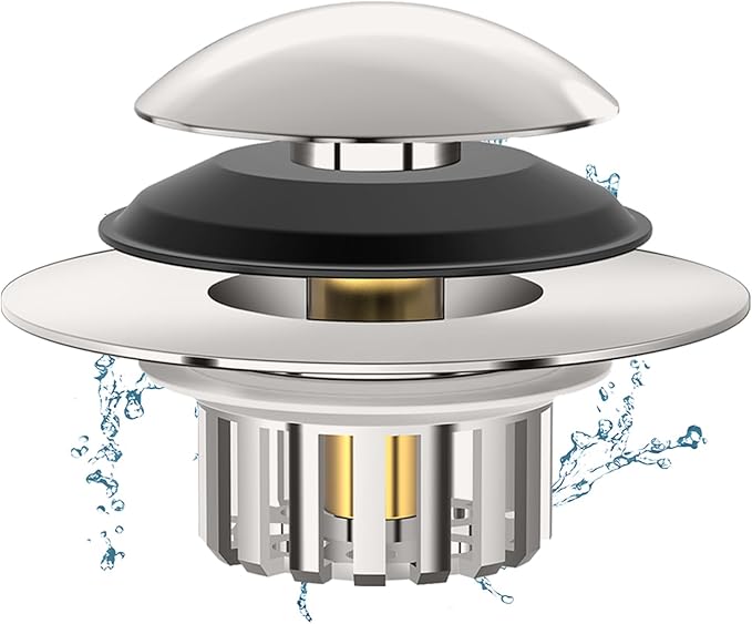 Universal 3 in 1 Bathtub Drain Stopper Bathtub, Pop-up Tub Stopper with Effective Filter Basket, Anti-Clogging Bathtub Drain Plug Bath Tub Stoppers for 1.45-1.8" Drain Shoe, Brushed Nickel