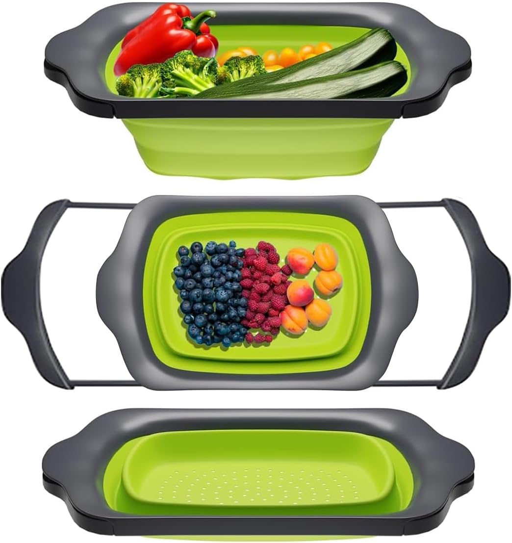 Green XL Collapsible Silicone Over Sink Colander – 6 Quart