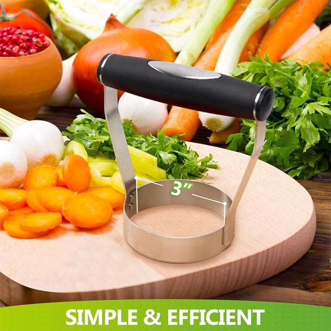 HULISEN Plain Edge Food Chopper, 3 Inch Manual Hand Chopper Dicer, Stainless Steel Round Handheld Food Cutter with Grip Handle, Chop Cabbage, Boiled Egg, Nut, Fruit, Vegetable, Meat for Salad