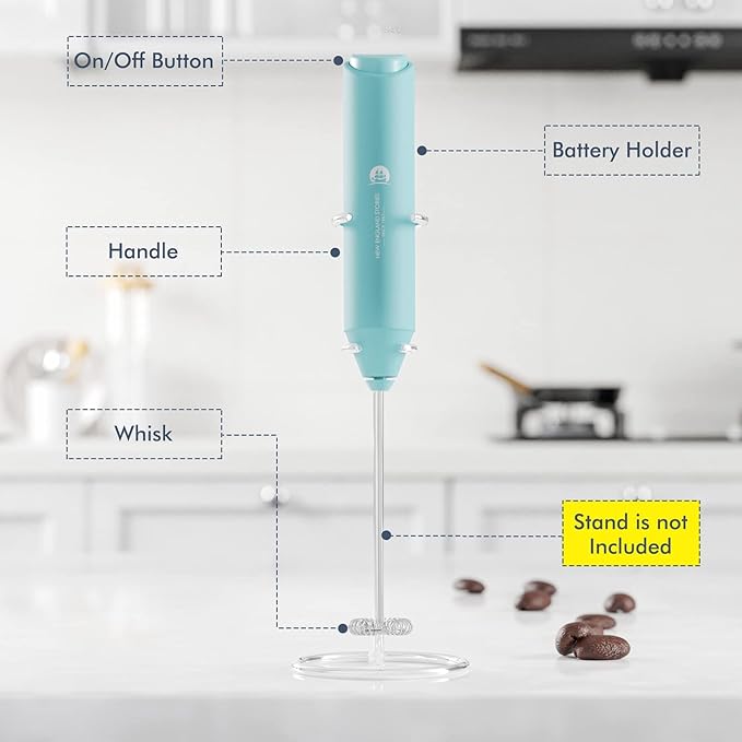 Powerful Milk Frother Handheld Foam Maker, Mini Whisk Drink Mixer for Coffee, Cappuccino, Latte, Matcha, Hot Chocolate, NO Stand, Aqua
