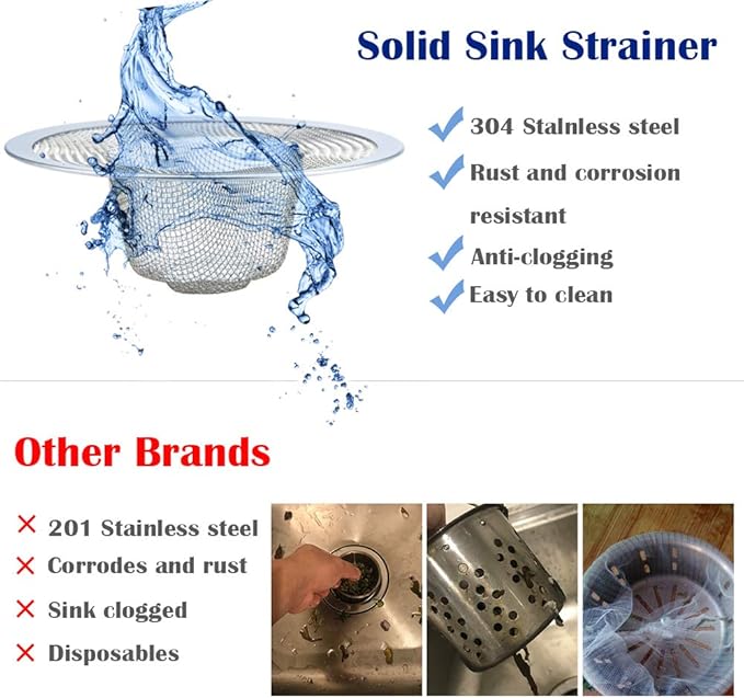 2 Pcs Heavy Duty Stainless Steel Slop Basket Filter Trap, 4.41" Top / 2.44" Mesh Metal Sink Strainer, Perfect for Kitchen Sink/Bathroom Bathtub RV Wash Basin Floor Drain Balcony Drain Hole