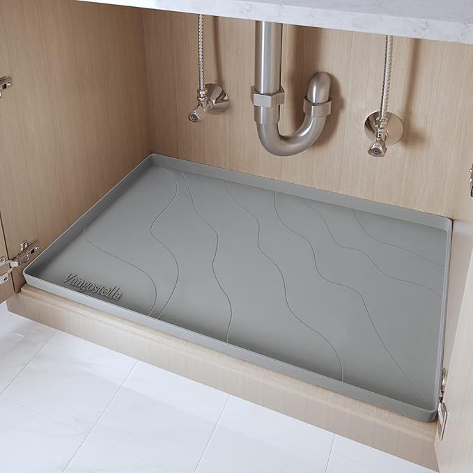 Heavy Duty Silicone Under Sink Mats for Kitchen Waterproof 19" x 19", Extra Thick Under Sink Rubber Mat Drip Tray, Raised Edge Under Sink Liner,Prevent Drips, Leaks, Spills,Grey