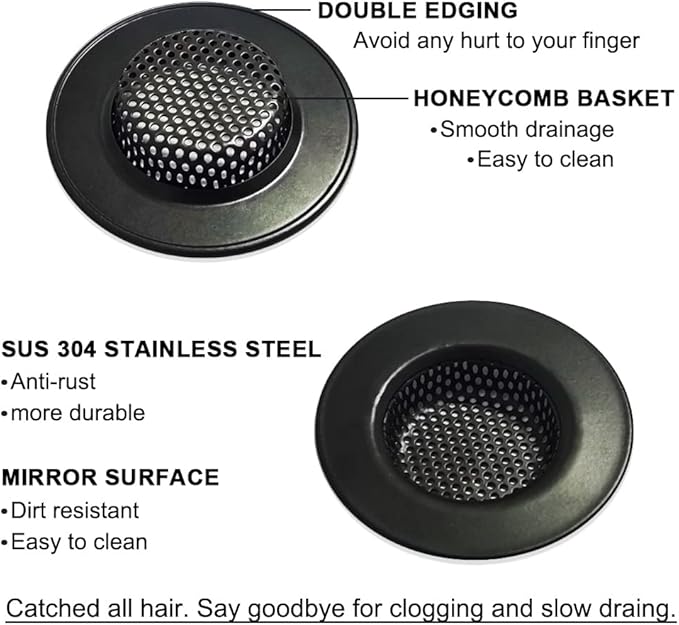 Seatery 1.75" Bathtub Drain Strainers, Shower Drain Hair Catchers, Stainless Steel Drain Filter Cover for Bathroom Laundry Floor Drain, Fit for 1.75"-3.0" Drain Hole Black