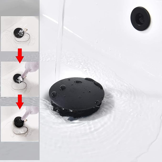 Rockgoya Bathroom Sink Drain,5 Pack Drain Stopper Bathroom Sink Without Overflow,Pop Up Drain Assembly with Detachable Strainer Basket,Built-in Anti-Clogging Strainer,Stainless Steel Mattle Black