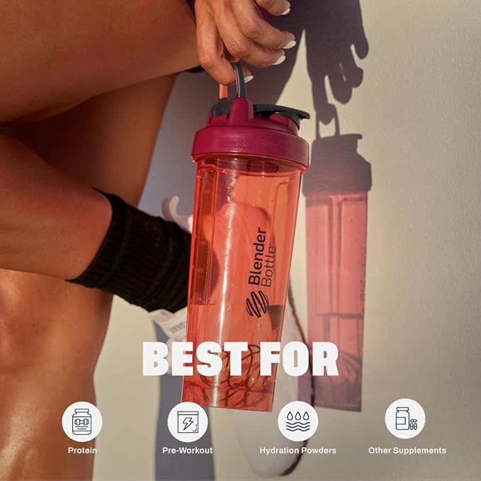 BlenderBottle Shaker Bottle Pro Series Perfect for Protein Shakes and Pre Workout, 24-Ounce, Coral