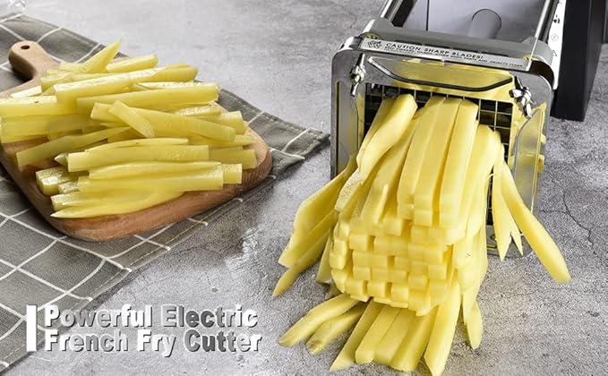 Electric French Fry Cutter, Sopito Stainless Steel Potato Cutter with 1/2-Inch Blade & 3/8-Inch Blade Perfect for Potatoes Carrots Cucumbers