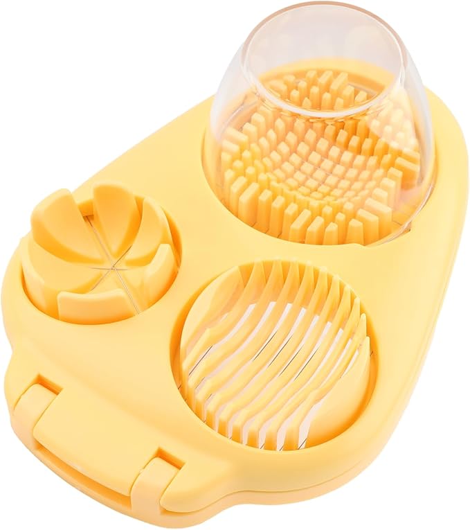 3 in 1 Boiled Egg Slicer, Manual Egg Slicer for Hard Boiled Eggs, 3 Slice Modes Chopper Cutter Stainless Steel Dicer, Kitchen Gadget for Butter Strawberry Tomato, Labor Saving (Yellow)