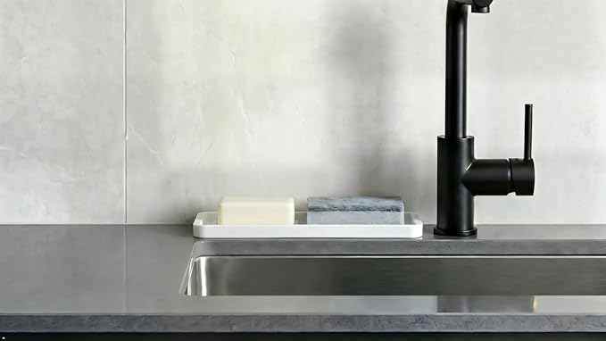 Silicone Sink and Surface Organizer Tray, Sponge Holder, Vanity Tray, Heat Safe, Dishwasher Safe, for Bathroom and Kitchen Organization (Vanilla Cream, 12"x4")