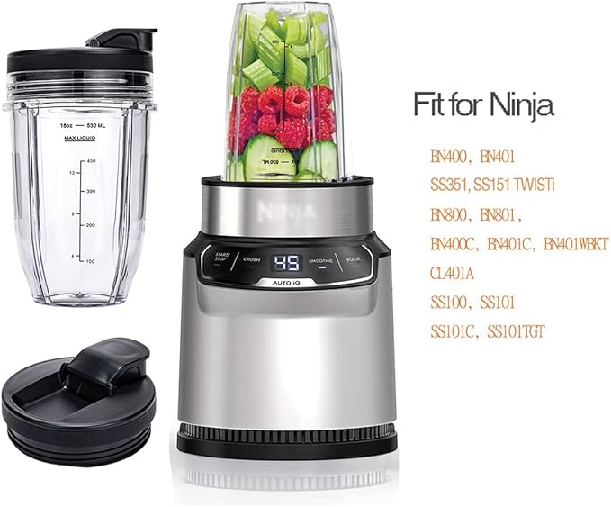 18OZ Replacement Cups Compatible with Ninja Nutri BN401, SS101, BN400, BN800, BN801, SS351, SS151 TWISTi DUO Blender, with Upgraded Sip and Seal Lids- Convenient to Drink Directly.(2 Pack)