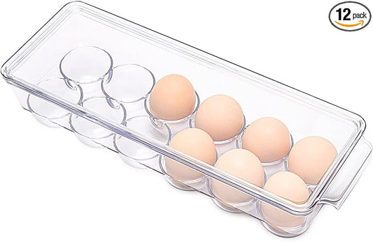 12 Eggs Holder for Refrigerator, Clear Egg Container for Fridge, Kitchen