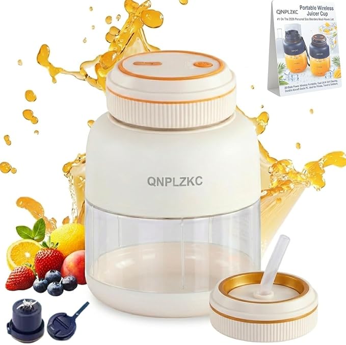 Portable Wireless Juicer Cup Machine 38-Blade Electric Mini Small Fresh Juice Personal Blender Cups for Smoothie Shake Travel Dual Lid Drinking Bottle Multifunctional Kitchen Appliance