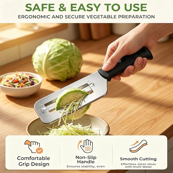 2Pcs Cabbage Shredder Vegetable Peeler Coleslaw Cutter,Stainless Steel Slicer Knife for Lettuce Chopper,Multifunctional Kitchen Tool,Graters Manual Handheld Blade Salad Sauerkraut