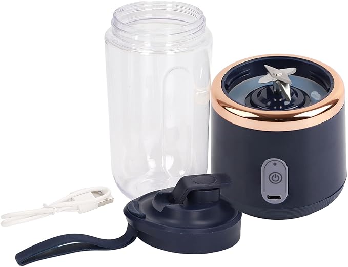 Portable Blender, 300ML, 6 Blades, 22000RPM 1200MAH, Food Grade PCTG, USB Charging, Travel Blender Fruit, Vegetables, Coffee (Blue, 6 Blades, Lid)