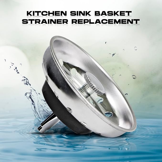 Highcraft 97333 Kitchen Sink Basket Strainer Replacement for Standard Drains (3.25 Inch) Chrome Plated Stainless Steel Body With Rubber Stopper, 3.25"