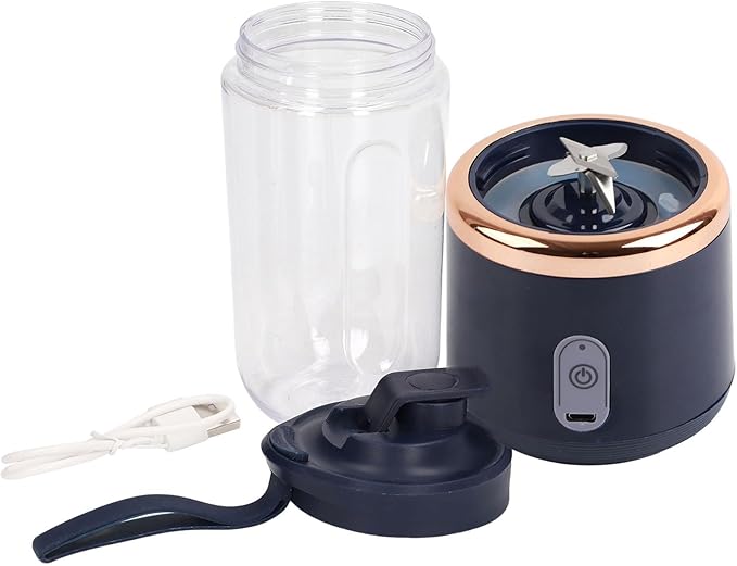 Honio Mini Blender, Portable Blender 300ml Capacity USB Charging for Fruit (Blue, 6Blades, Lid)