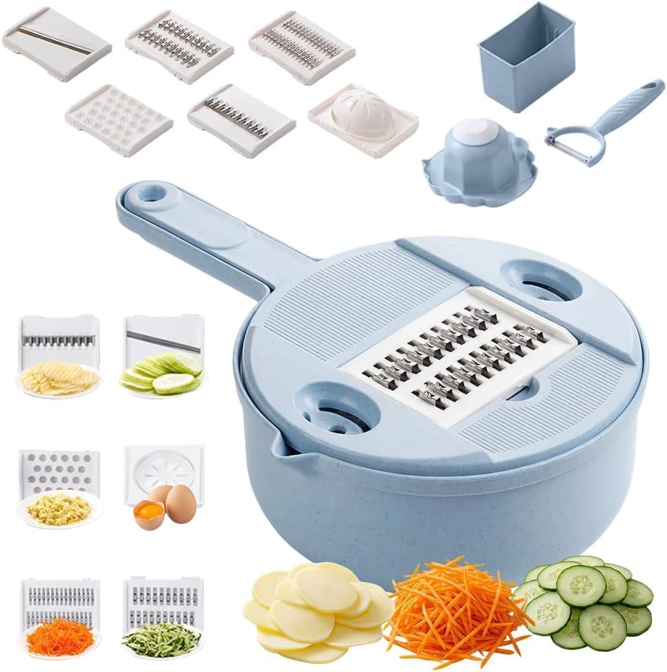 Vegetable Chopper, 2026 Upgraded 12 in 1 Multifunctional Food Chopper with Container, Vegetable Cutter for Onion, Tomato, Salad, Kitchen Gadgets Accessories (blue) by Unknown