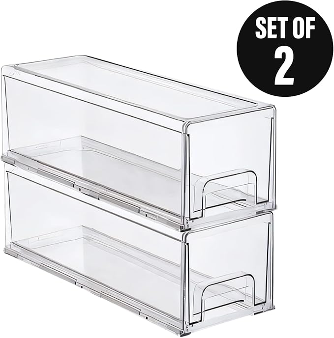Clear Plastic Stackable Storage Drawers Bins, Perfect for Kitchen Pantry Organization and Storage, Under Sink Organizer, Pull Out Cabinet Organizer, Makeup, Bathroom Storage Containers for Organizing