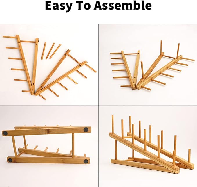8 Pack Dish Rack Bamboo Drying Rack Wooden Plate Dish Rack Cabinet Organizer Kitchen Pot Lid Stand for Dish, Plate, Cup, Bowl, Cutting Board
