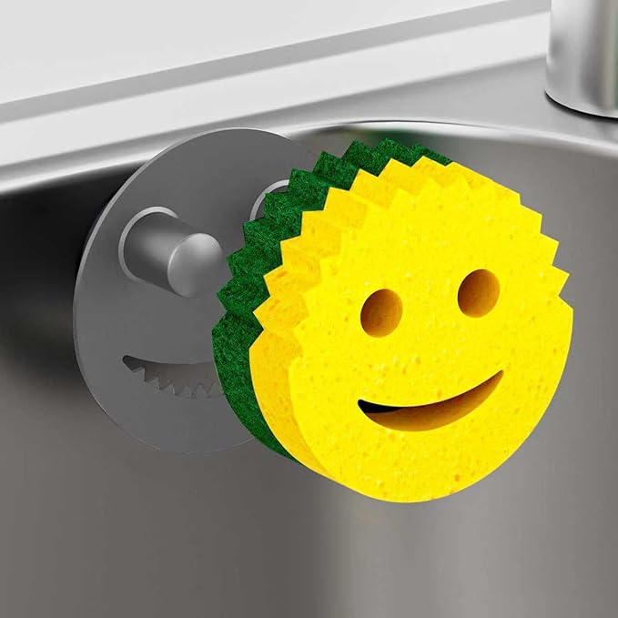 Kontoyo Sponge Holder for Kitchen Sink,Sink Caddy Organizer with Suction Cup Installation for Kitchen/Bathroom, Self Draining,Sponge Caddy for Holding Smiley Sponges-Gray