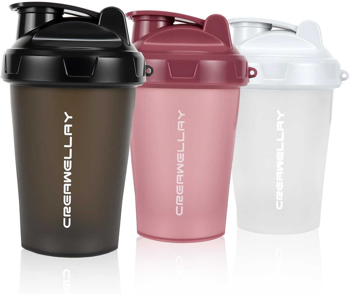 3 Pack Shaker Bottles for Protein Mixes, 17 oz Small Protein Shaker Bottle with Handle, Gym Shaker Cups with Blending Ball for Pre Workout, BPA-Free & Dishwasher Safe (Black, White, Pink)