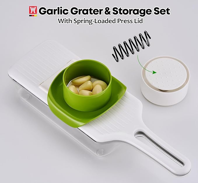 WAGENSTEIGER Stainless Steel Mandoline Slicer - Adjustable Multi-Blade Vegetable & Food Chopper with 6 Interchangeable Blades, Safe Hand Guard, Non-Slip Base & Catch Tray – Julienne Slicer
