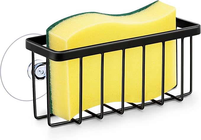 HLOOL Kitchen Sink Sponge Holder, Kitchen Sink Caddy, Sponge Holder for Kitchen Sink Suction, Dish Soap Holder (Black)