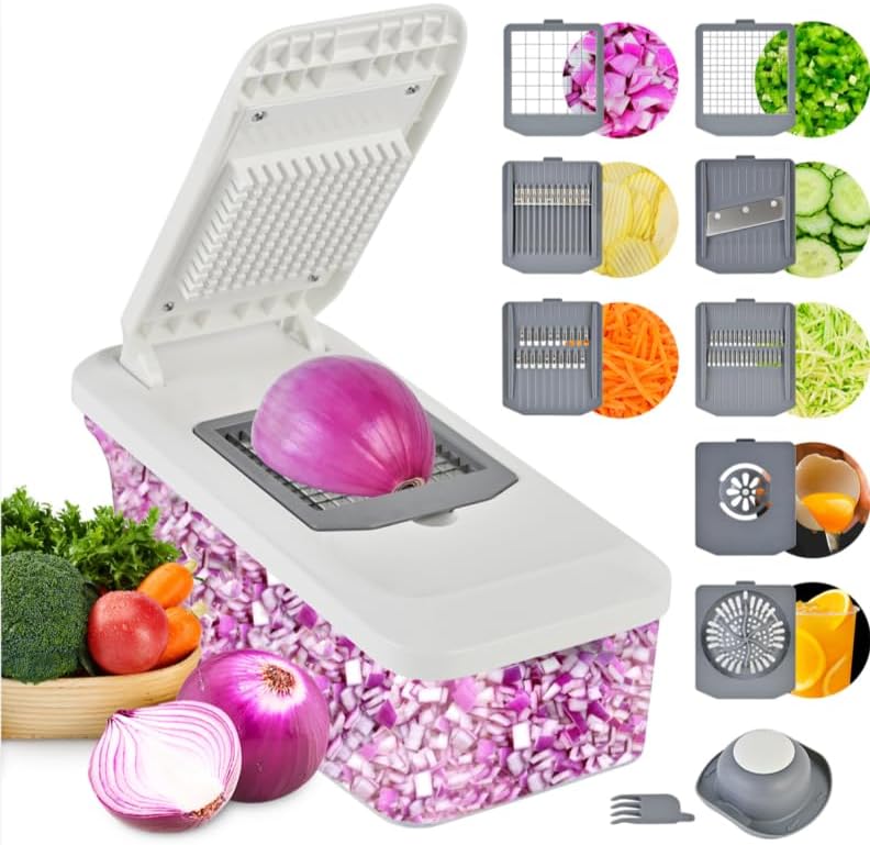 Vegetable Chopper Mandoline Slicer, 6 Blade Chopper, 10-in-1 Gray