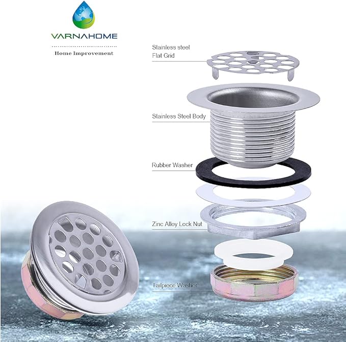 Stainless Steel Shower Strainer Assembly W/Flat Grid Strainer for Bar or Bathroom Sinks