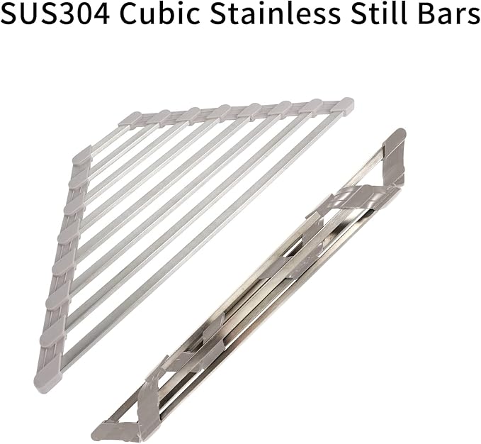 Triangle Dish Drying Rack for Sink Corner Roll Up Dish Drying Rack Folding Stainless Steel Multipurpose Over The Sink Corner Dish Drainer Mat for Kitchen (Hard and Stable Grey)