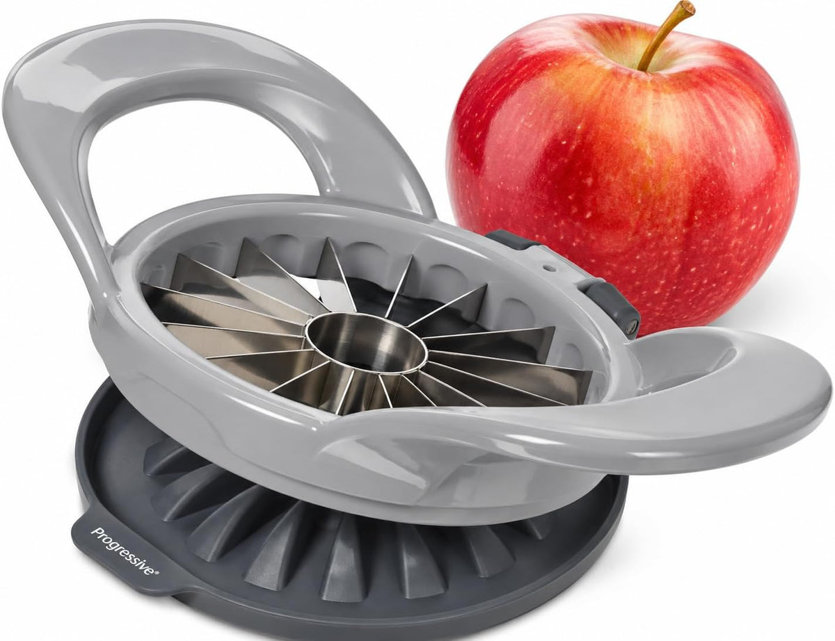PrepWorks by Dishwasher Safe 16-Slice Thin Apple Slicer and Corer with Attached Safety Cover (Grey)